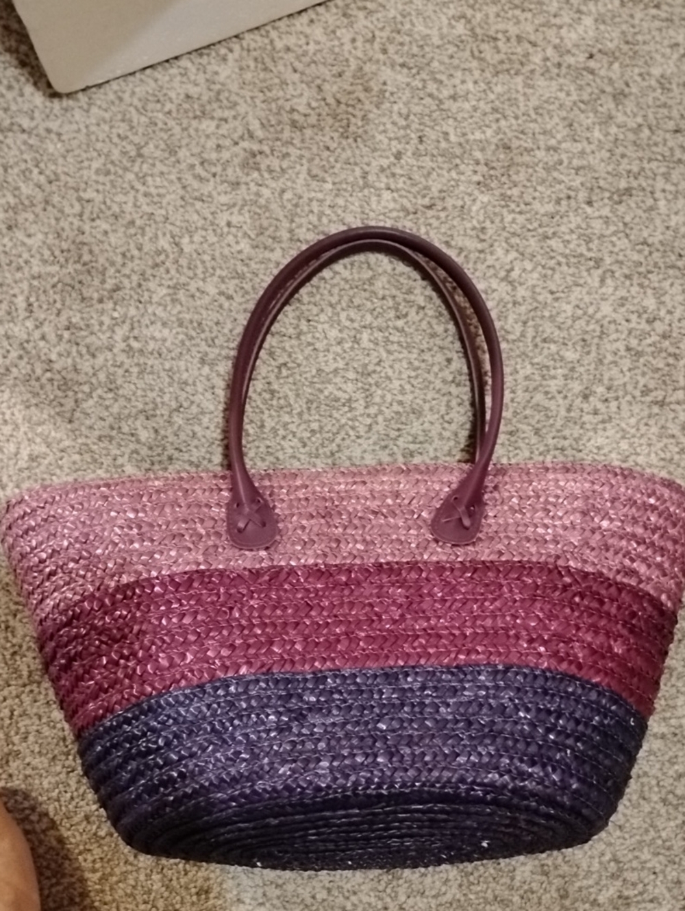 Pink and Purple Striped Straw Tote